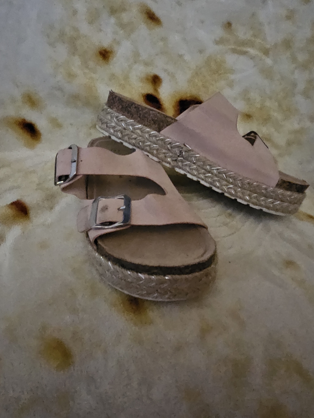 Adrienne Vittadini Blush Pink Espadrille Platform Slide Sandals